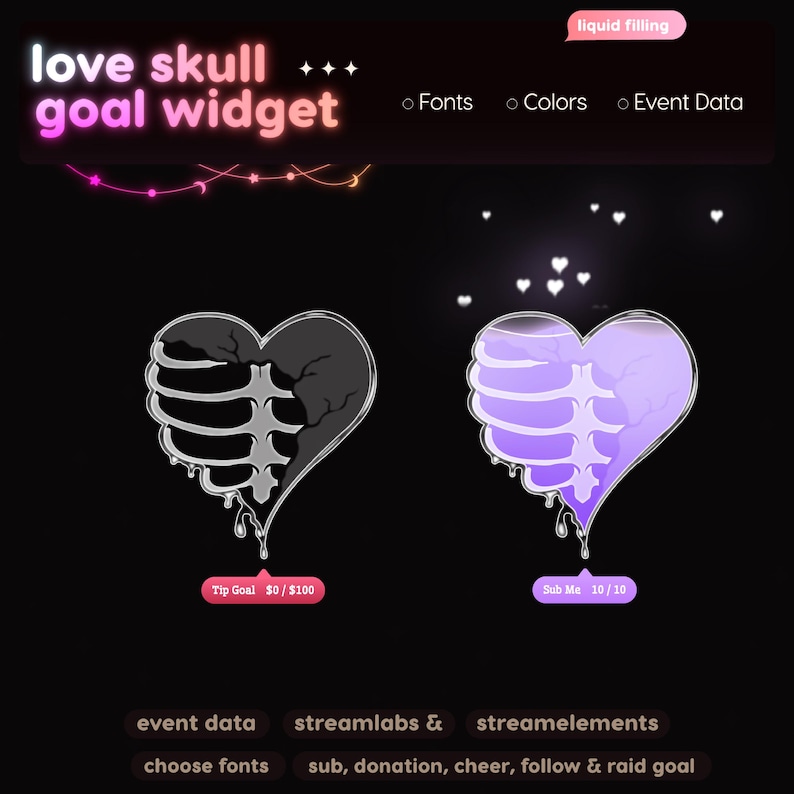 Love Skeleton Goal Widget | Twitch Streamlabs StreamElements Halloween Animated Sub Goal | VTuber Streamer image 1