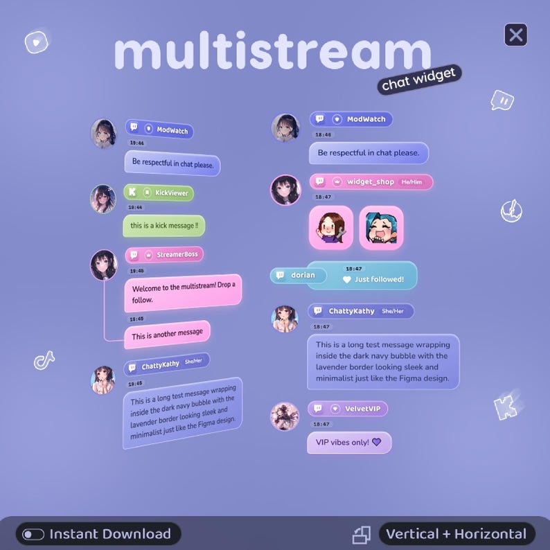 #ChatWidget #MultichatOverlay #MultichatWidget #MultistreamChat #StreamElements #ChatBoxOverlay #TwitchChatOverlay #YouTubeChatWidget #KickChatOverlay #OBSStreamOverlay #PastelOverlay #PeriwinkleOverlay #KawaiiStreamWidget