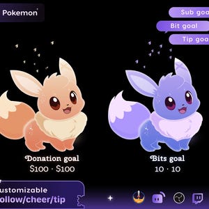 Pokémon Eevee Character Liquid Filling Goal Widget is fully customisable for Twitch Streamlabs, TikTok Studio, and Streamelements