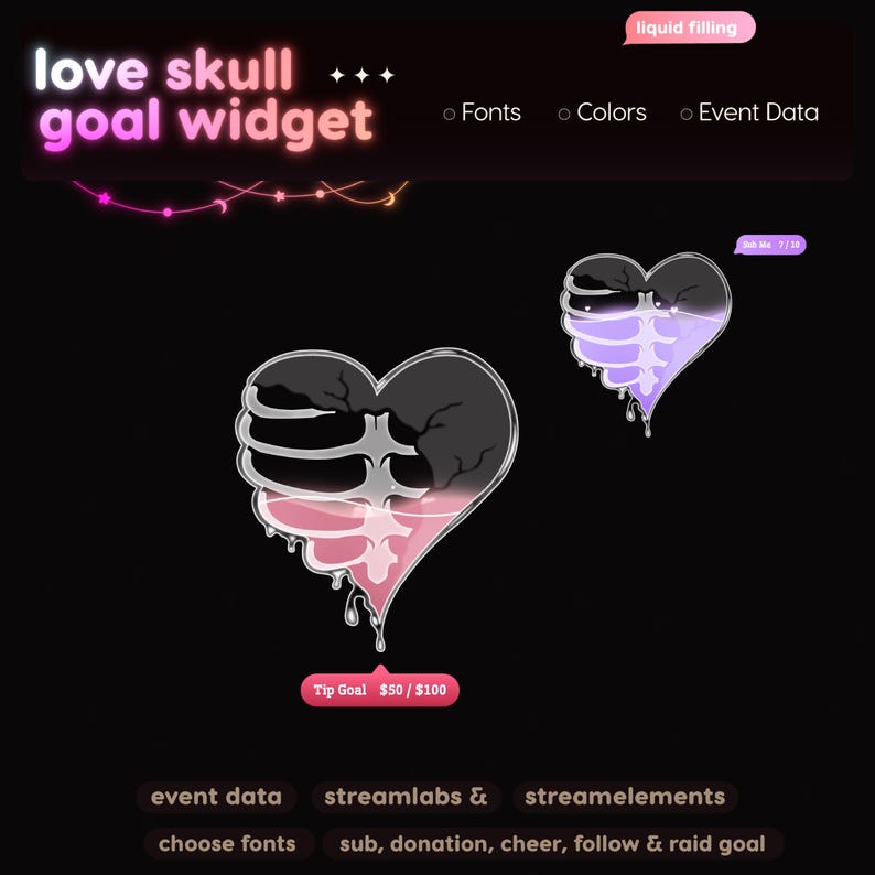 Love Skeleton Goal Widget | Twitch Streamlabs StreamElements Halloween Animated Sub Goal | VTuber Streamer image 6