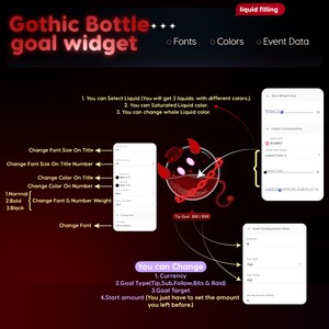 Widget de Metas com Garrafa Gótica | Rastreador de Bits de Doação de Inscritos do StreamElements para Twitch Streamlabs | Streamer VTuber Sombrio imagem 5