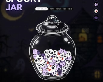 Widget de Metas Pote Assustador para StreamElements | Sobreposição de Metas de Inscritos Animada para o Halloween na Twitch, Rastreador de Doações com Caveiras Caindo, OBS Kick Ko-fi
