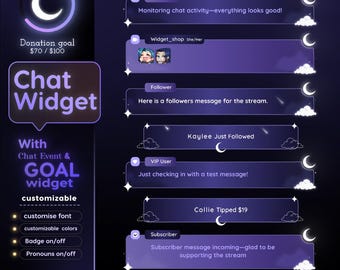 Cloudy Moon Twitch Chat Widget - Chat &goal - Sternennacht Theme (nur Streamelemente) (Digitaler Download)
