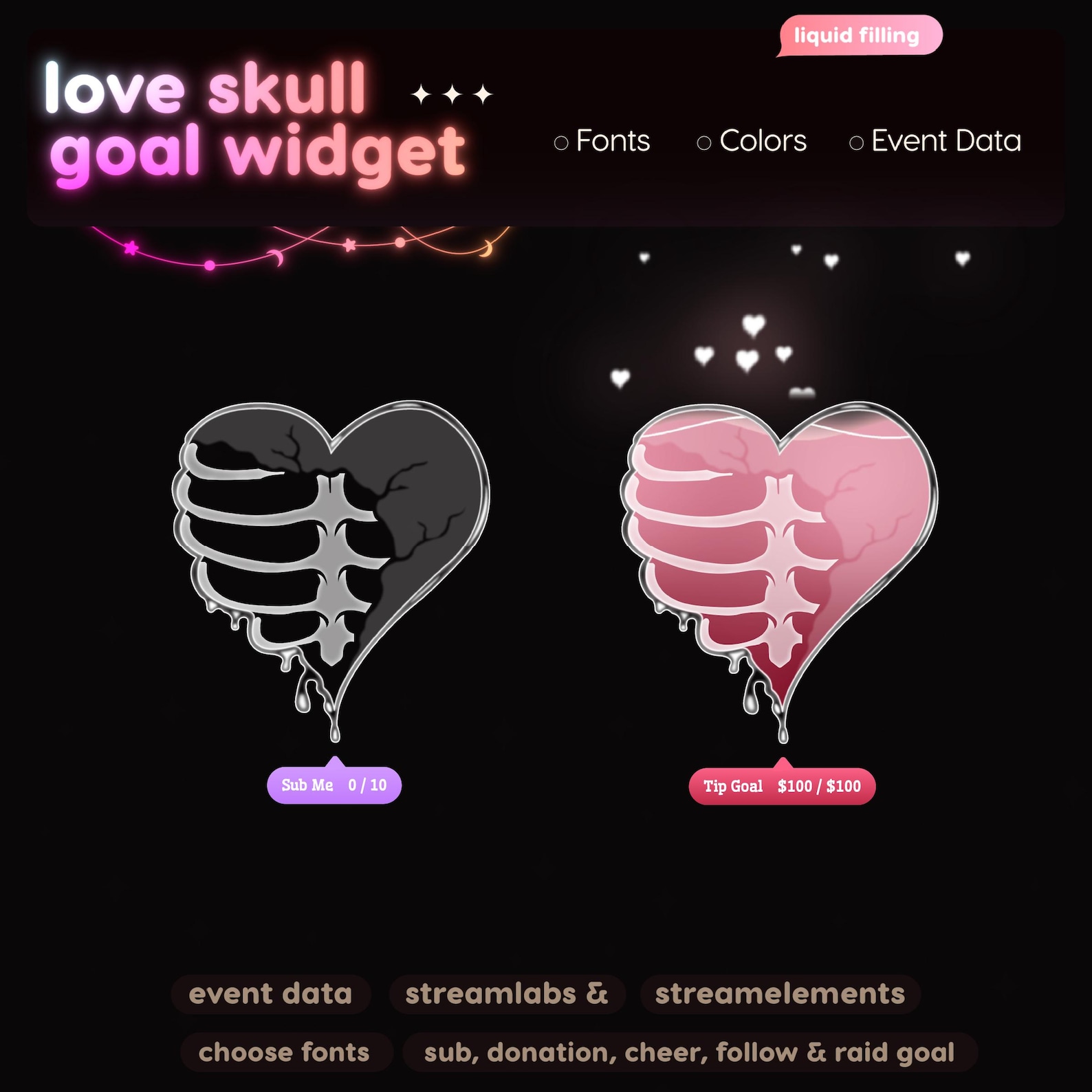 Love Skeleton Goal Widget | Twitch Streamlabs Streamelements Halloween ...