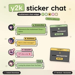 Y2Kステッカーチャットウィジェット • レトロアラート、マルチストリームOBS対応（デジタルダウンロード）