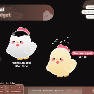 Cute Chicken Liquid Filling Goal Widget is fully customisable for Twitch Streamlabs, TikTok Studio, and Streamelements.