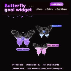Widget d'objectif de diffusion Crystal Butterfly Twitch | Streamlabs, Streamelements (téléchargement numérique)