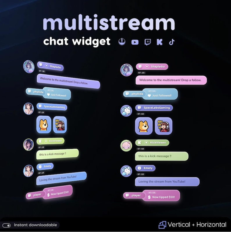 #ChatWidget #MultichatOverlay #MultichatWidget #MultistreamChat #StreamElements #ChatBoxOverlay #TwitchChatOverlay #YouTubeChatWidget #KickChatOverlay #OBSStreamOverlay #PastelOverlay #PeriwinkleOverlay #KawaiiStreamWidget