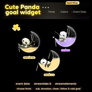 Panda Moon Twitch Stream Goal Widget, Customizable Streamlabs, Streamelements (Digital Download)