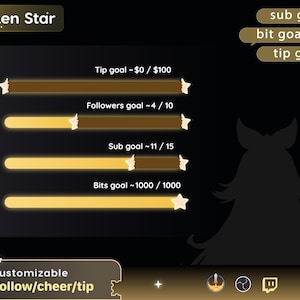 Customizable Broken Star Bar Goal Widget for Twitch OBS Streamelements (Digital Download)