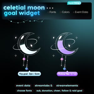 Widget per il raggiungimento degli obiettivi a tema lunare celeste / Tracker animato per lo streaming (Download digitale) immagine 9