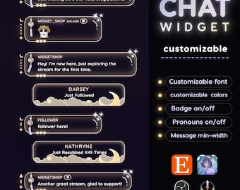 Moon Star Twitch Chat Widget - Glassy Chat mit Lanters und Monden (Digitaler Download)