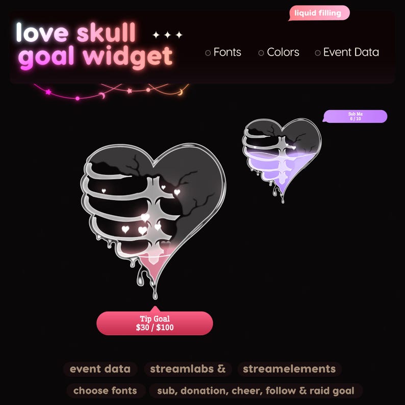 Love Skeleton Goal Widget | Twitch Streamlabs StreamElements Halloween Animated Sub Goal | VTuber Streamer image 7