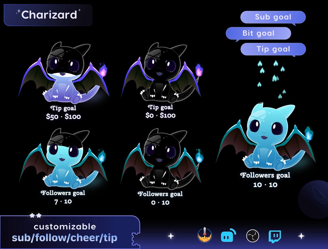 Charizard Animated Twitch Goal Widget for Streamlabs & Streamelements ...