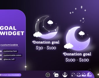 Dreamy Moon Cloud Glass Goal Widget - Customisable for Twitch and TikTok Studio