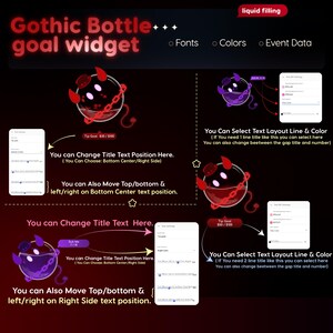 Widget de Metas com Garrafa Gótica | Rastreador de Bits de Doação de Inscritos do StreamElements para Twitch Streamlabs | Streamer VTuber Sombrio imagem 4