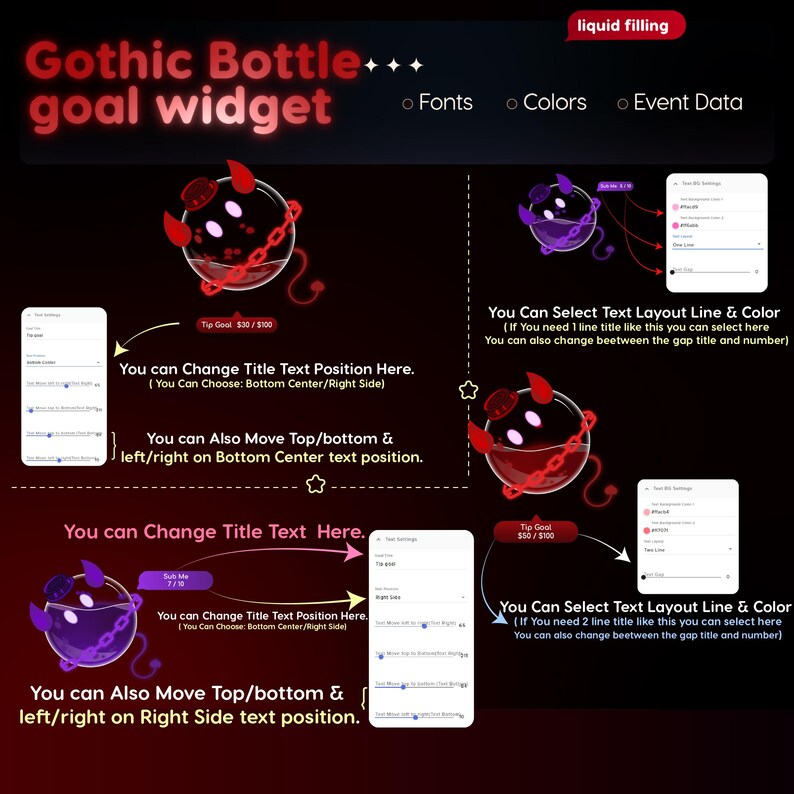 Widget de Metas com Garrafa Gótica | Rastreador de Bits de Doação de Inscritos do StreamElements para Twitch Streamlabs | Streamer VTuber Sombrio imagem 4