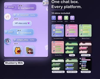 Multistream Chat Widget Pack | 10 Skins for Twitch, YouTube, Kick, TikTok (Digital Download)