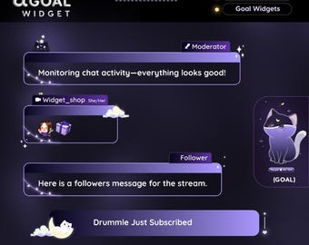 Dark Lunar Cat Chat Widget | Twitch StreamElements Animated Chat Goal Overlay | Kawaii VTuber Streamer