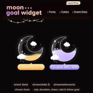 Moon Cloud twitch goal widget | Customizable Streamer Sub, Follower, Donation Goals (Digital Download)