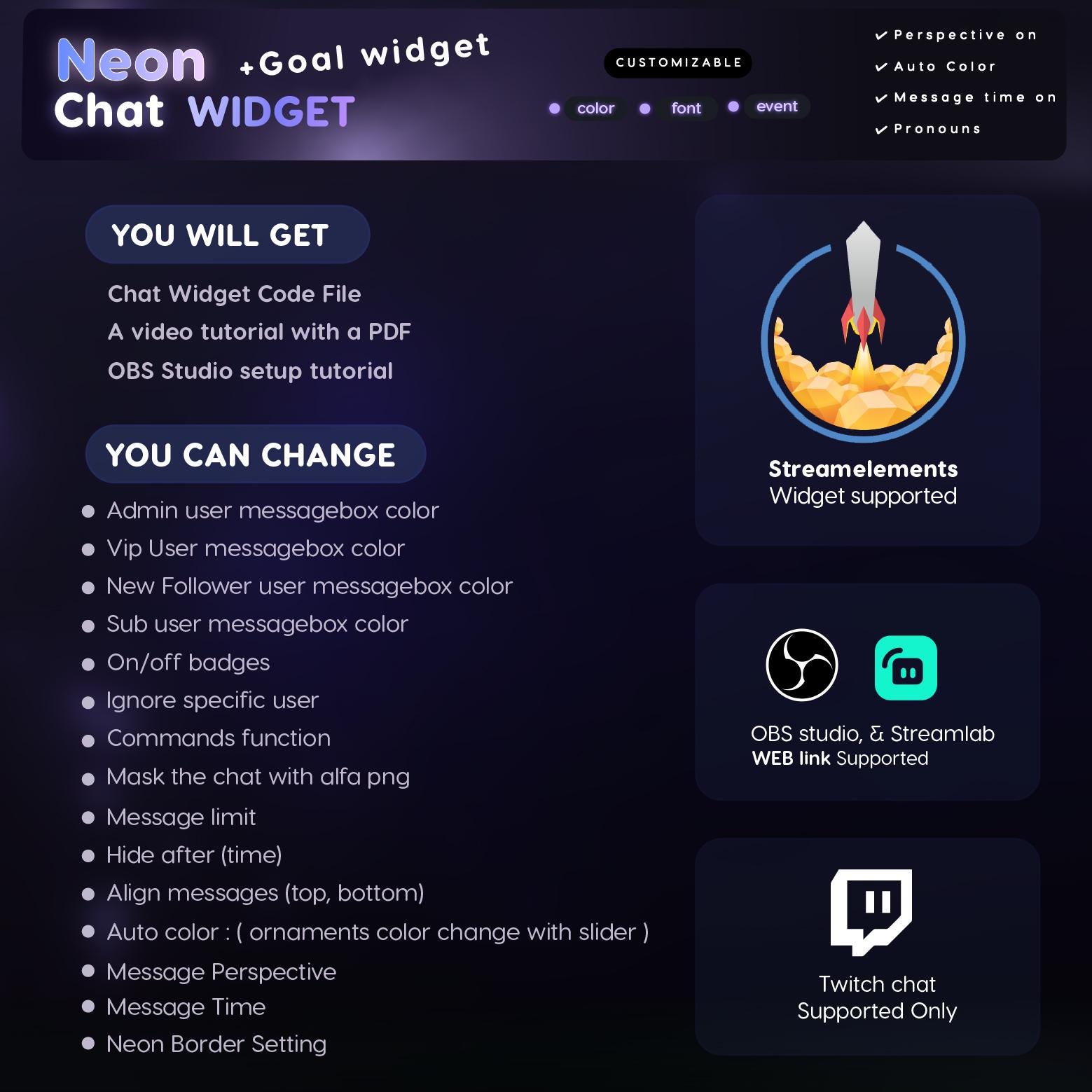 Saber Neon Chat Widget | Twitch Streamelements Animated Glow Chat Goal ...