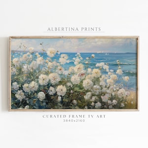White Flowers Coastal Oil Painting for Samsung Frame TV (Digital Download)