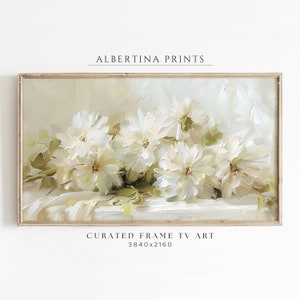 Spring Frame TV Art Instant Download | White Flowers | Vintage Oil Painting | Floral TV Art | Spring TV Art | Digital Download | TV139