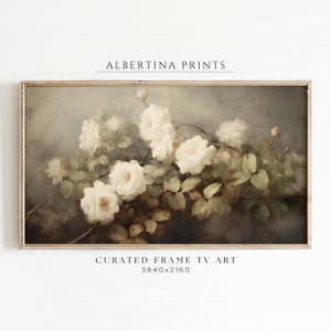 Spring Frame TV Art Instant Download | White Roses | Vintage Oil Painting | Flower TV Art | Spring Frame Art | Digital Download | TV141