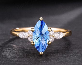 Simple Marquise Sapphire Engagement Ring 14K Gold Women&#39;s Wedding Ring with Diamonds Firework Cut Sapphire Bridal Ring Gift For Girlfriend