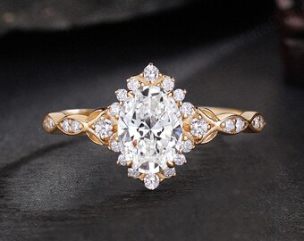 Vintage Oval Lab Diamond Engagement Ring 14k Gold Filigree Bridal Promise Ring Handcrafted Wedding Jewelry Anniversary Gift for Women