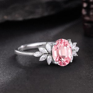 Vintage Oval Peach Sapphire Engagement Ring Personalized 14K Gold Bridal Wedding Ring Marquise Cut Moissanite Cluster Promise Ring For Women
