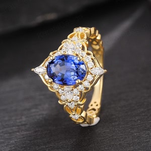 Vintage Oval Cut Sapphire Vine Engagement Ring Gorgeous Moissanite Cluster Wedding Ring Sapphire Bridal Anniversary Gift Best Gift for Wife