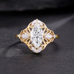 Marquise Cut Moissanite Vine Engagement Ring Delicate Diamond Halo Wedding Ring Cluster Promise Ring for Her Vintage Bridal Anniversary Ring