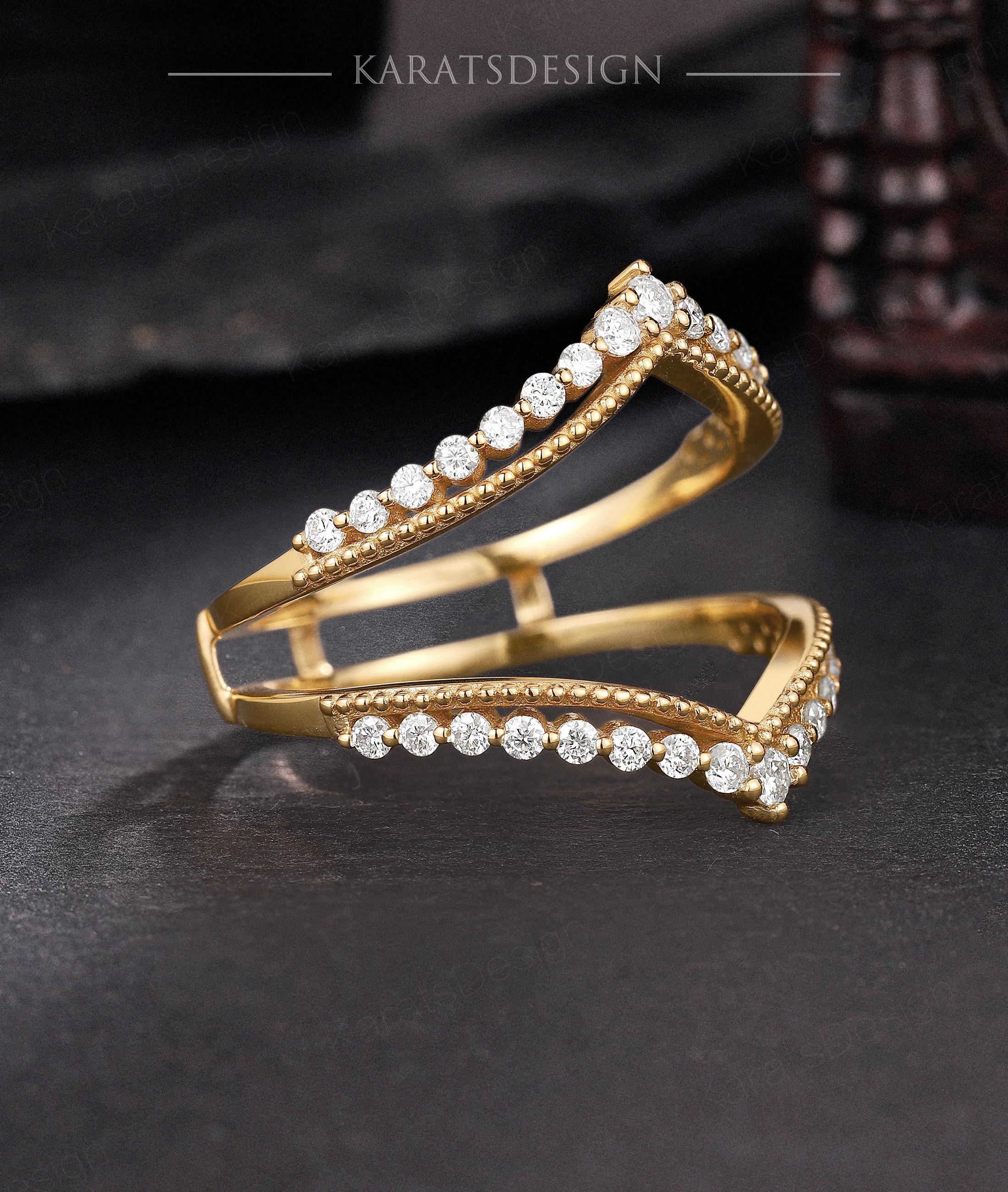 14k Gold Diamond Ring Enhancer Set, Wedding Ring Guard, Stackable ...