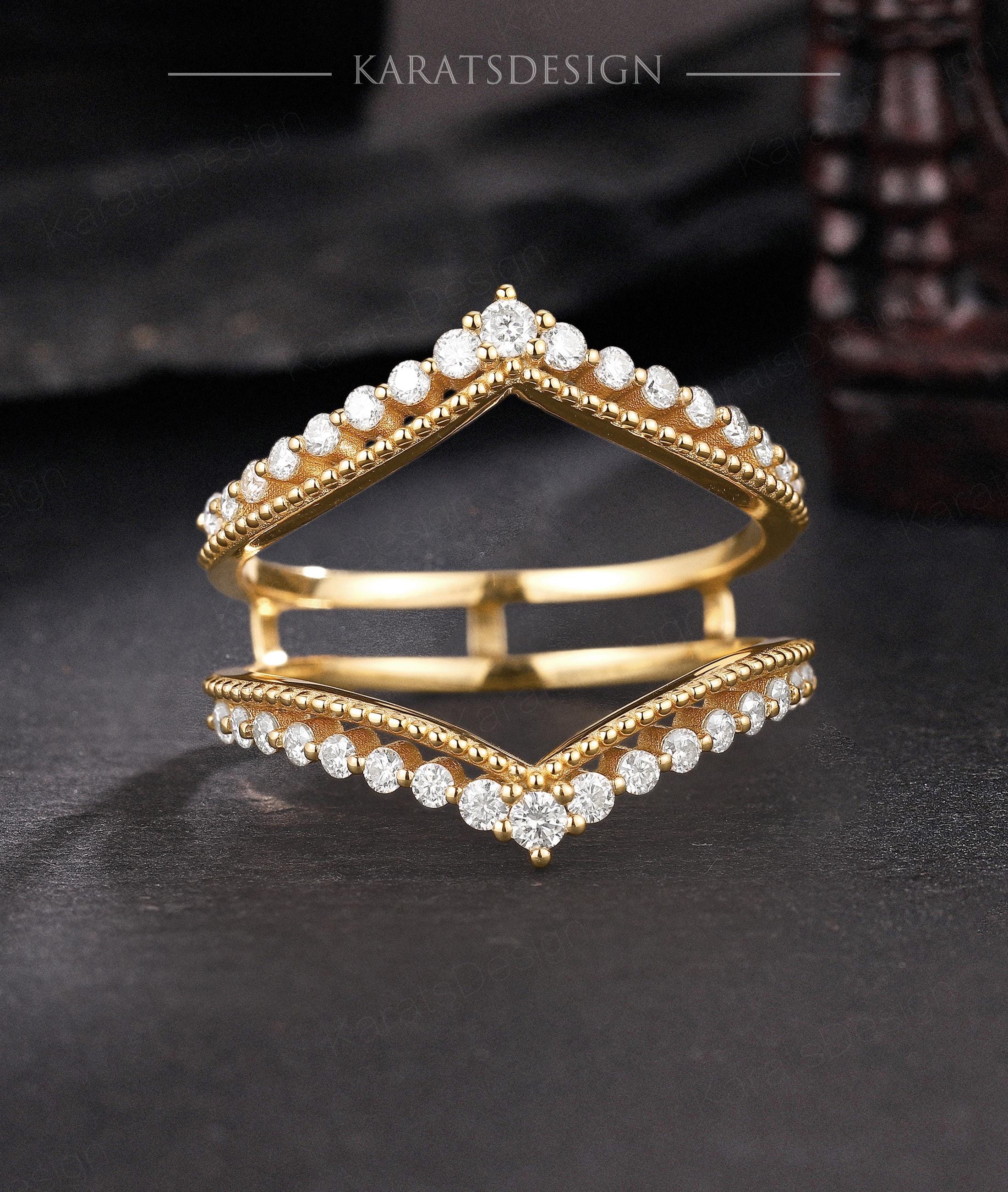 14k Gold Diamond Ring Enhancer Set, Wedding Ring Guard, Stackable ...