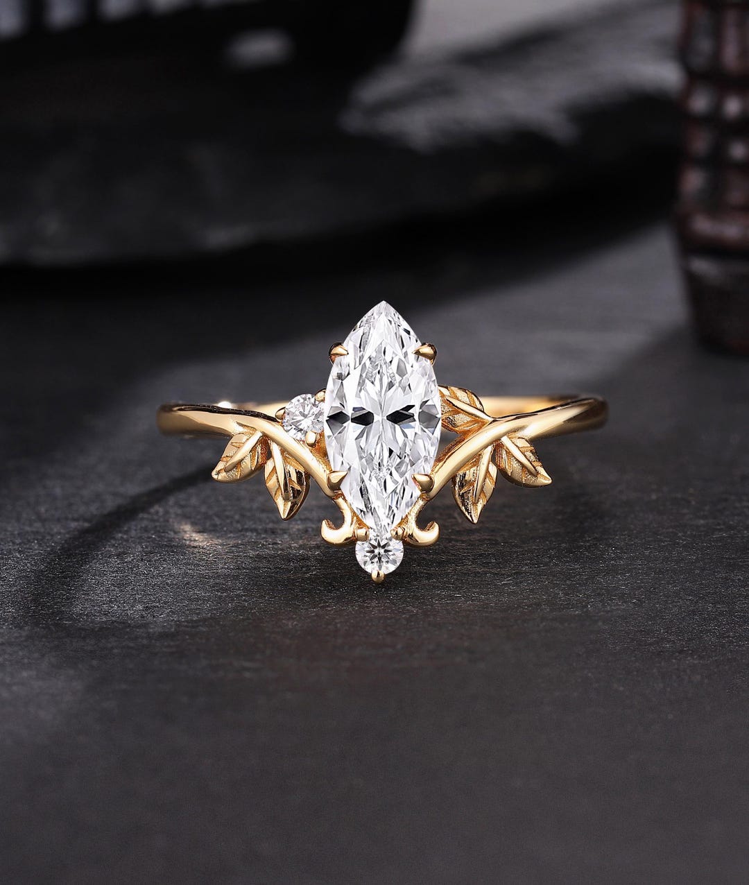 Vintage Marquise Lab Grown Diamond Engagement Ring, Leaf & Branch ...