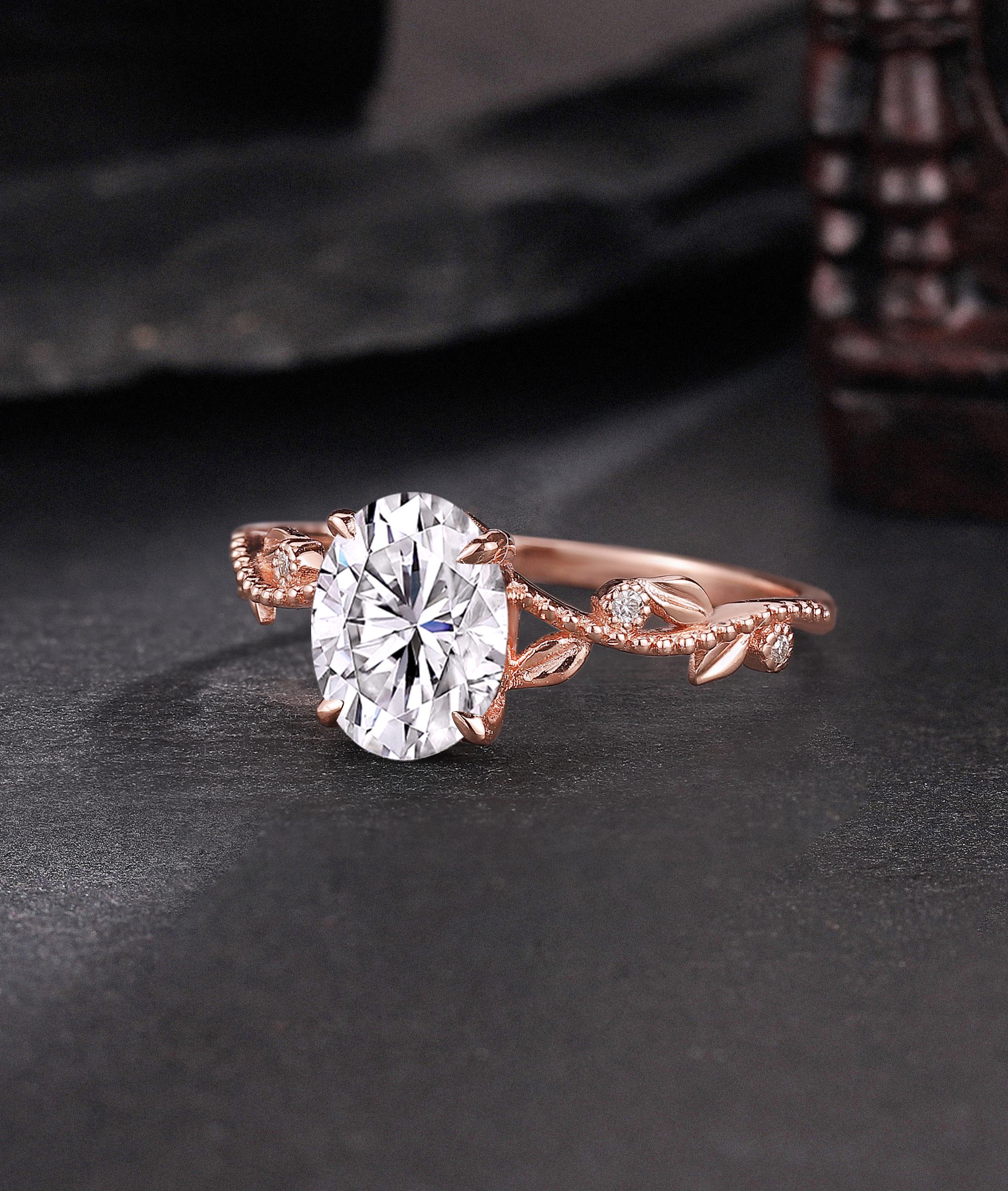 Vintage Oval Cut Moissanite Twist Engagement Ring 14k Solid Gold ...