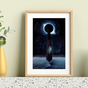 Arte stampabile "Guglia astrale" l Opera d'arte originale l Arte aliena l Decorazione d'arte da parete l Arte dell'universo l Arte enigmatica l Scena misteriosa l Arte fantastica