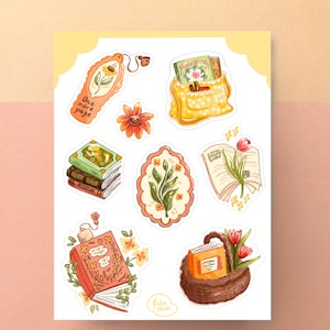Foglio di adesivi Libri e Fiori / Adesivi Natura per Diari e Planner