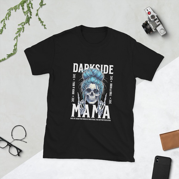 SKELETON HAND & Spooky Mama SHIRT, Halloween Horror Fan Messy Bun Skull Rock Roll Shirt for Mom