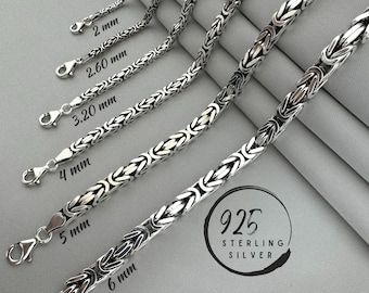 925 Sterling silver bracelet, Square king silver chain, Byzantine chain, Oxidized chain, Bizantino necklace, Pendant unisex, Gif for men