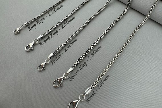 Turkish 925 Sterling Silver Chain, Foxtail Chain, Squre King