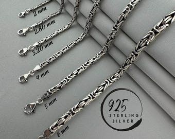 Silver chain necklace, 925 Sterling silver chain, Byzantine round chain, Necklace for man, Handmade turkish silver chain, Round king chain