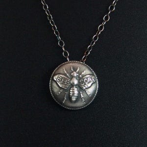 Sterling Silver Honey Bee Soap pendant made from antique vintage button