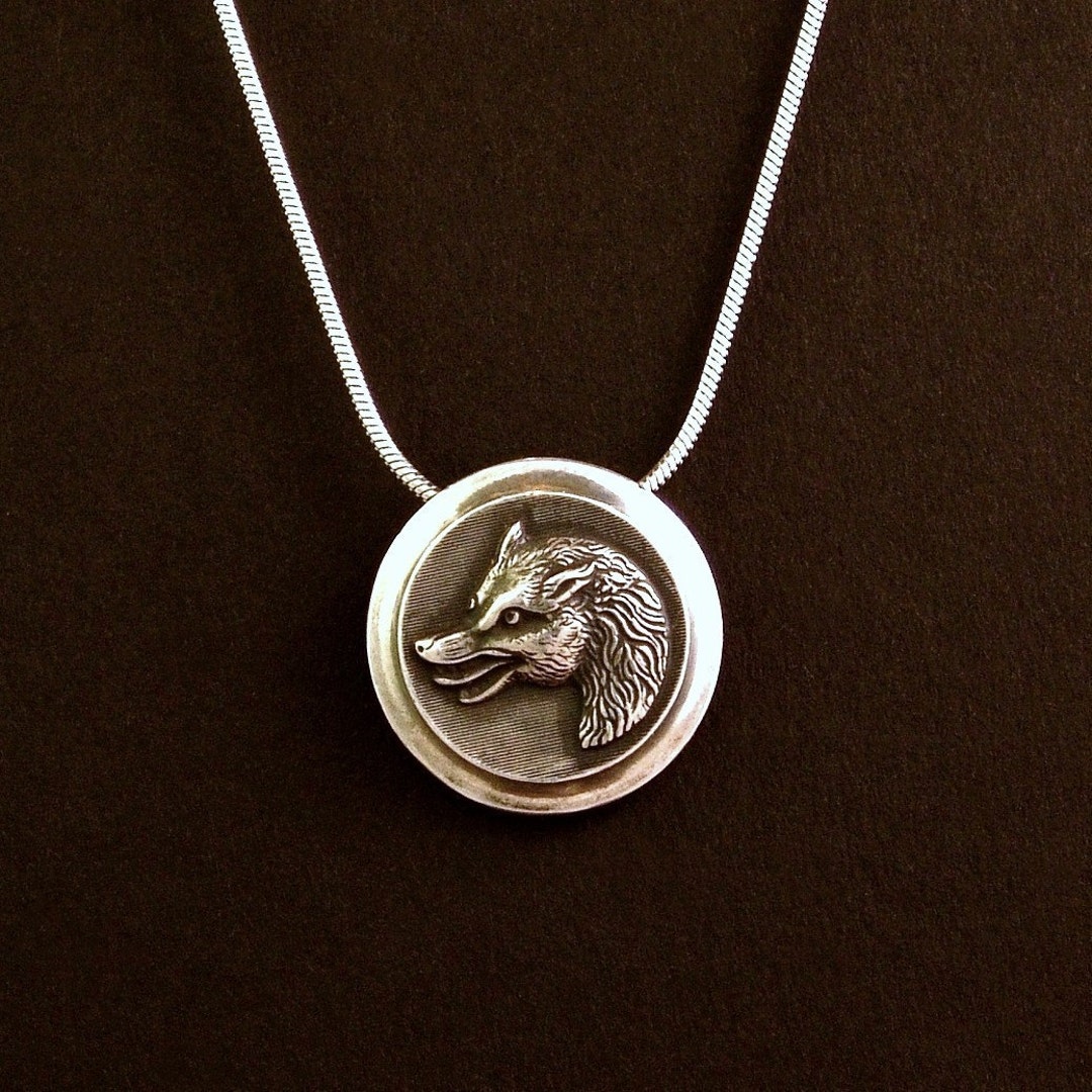 Sterling Silver Wolf Pendant Made From Antique Vintage Button Etsy