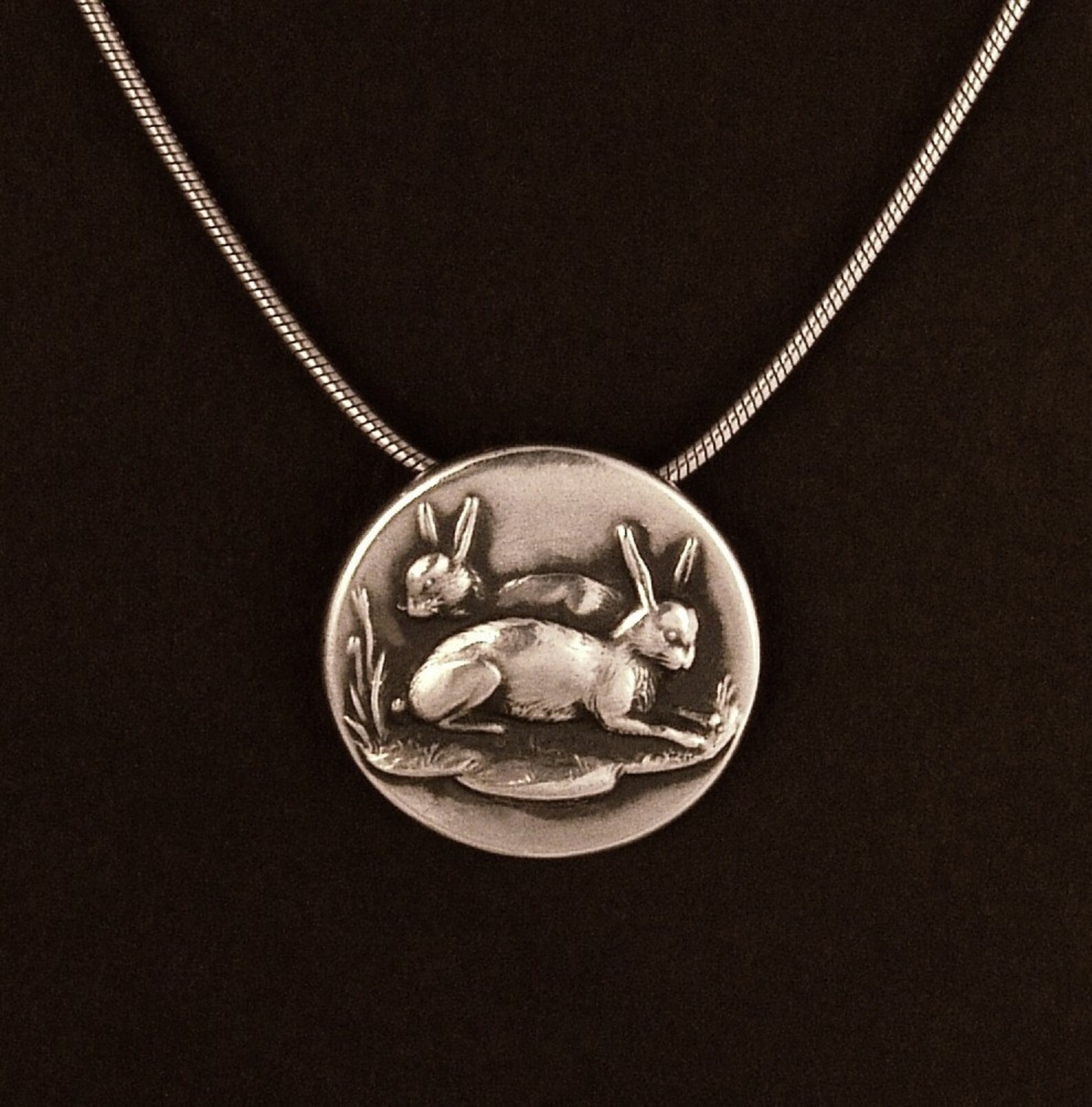 Sterling Silver Two Bunnies Rabbit Pendant Made From Antique Vintage ...