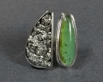 Sterling Statement Ring with Druzy and Gemmy Chrysoprase stone