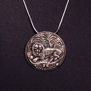Sterling Lion in jungle Pendant made from vintage button