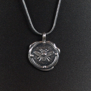 Rustic Bee Pendant Ancient Roman Wax Seal Style Sterling