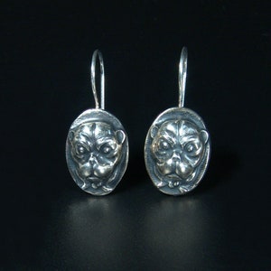 Sterling Silver Dog earrings made from antique vintage button